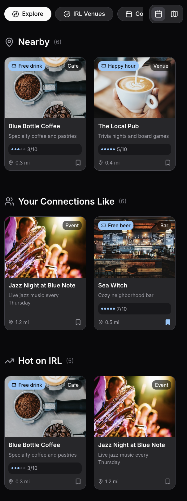 IRL Explore screen — coming soon